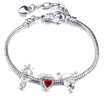 BRACE CO European Heart-shaped Pendant Charm Bracelet Fit Women's Jewellery Snake Chain Rose Gold Metal Fashion Fine Bracelets daiiibabyyy